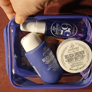 Sol de Janeiro Delicia Drench Set in Blue and Purple Jet Set Package.